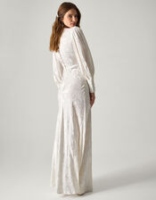 Grace Long Sleeve Satin Wedding Dress, Ivory (IVORY), large