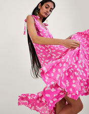 Batik Print Tiered Midi Dress, Pink (PINK), large