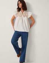 Zadie Broderie Frill Top, White (WHITE), large