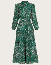 Gracelynn Feather Print Shirt Dress, Green (GREEN), large