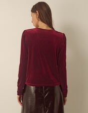 Lexi Lace Trim Velvet Top, Red (BURGUNDY), large