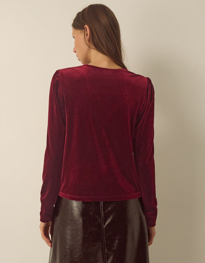 Lexi Lace Trim Velvet Top, Red (BURGUNDY), large