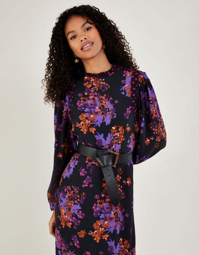 Kiera Floral Print Dress in Sustainable Viscose, Purple (PURPLE), large