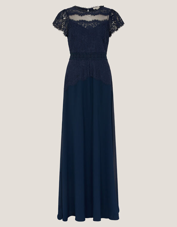 Monike Short Sleeve Lace Bridesmaid Dress, Blue (NAVY), large