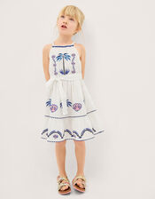 Shell & Palm Embellished Dress, Ivory (IVORY), large