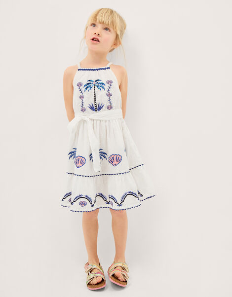 Shell & Palm Embellished Dress, Ivory (IVORY), large