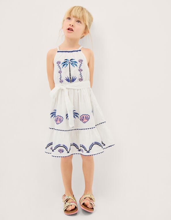 Shell & Palm Embellished Dress, Ivory (IVORY), large