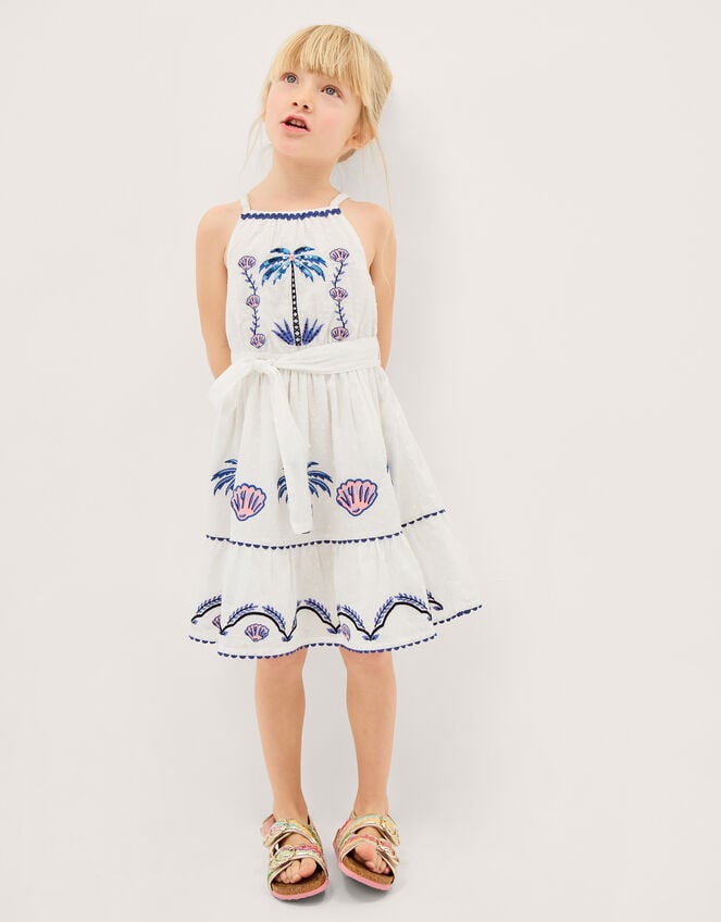 Shell & Palm Embellished Dress, Ivory (IVORY), large