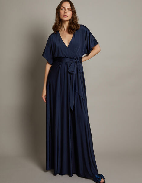 Jillian Drape Tie Waist Bridesmaid Dress, Blue (NAVY), large