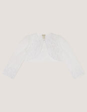 Felicity Embroidered Mesh Cardigan, White (WHITE), large