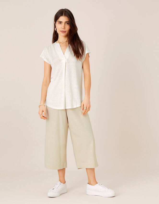 Split T-Shirt in Pure Linen, Ivory (IVORY), large