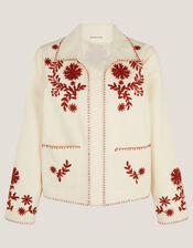 Emilia Floral Embroidered Jacket, Ivory (IVORY), large
