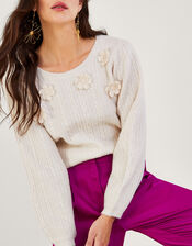 Floral Applique Embroidered Jumper with Recycled Polyester, Ivory (IVORY), large