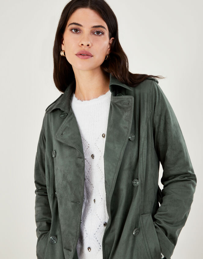 Sara Suedette Belted Mac, Green (GREEN), large
