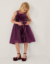 Velvet Bow Party Dress, Purple (PURPLE), large