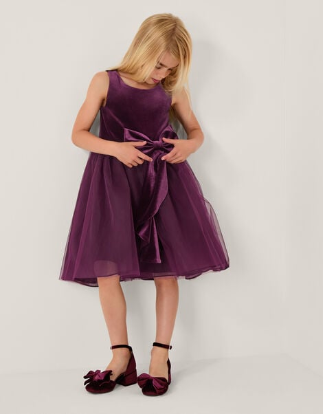 Velvet Bow Party Dress, Purple (PURPLE), large