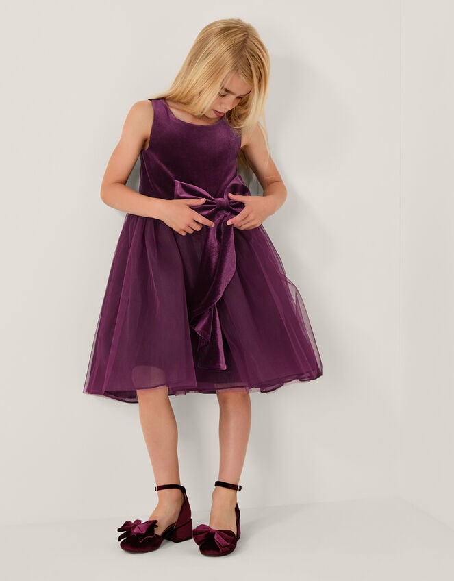 Velvet Bow Party Dress, Purple (PURPLE), large