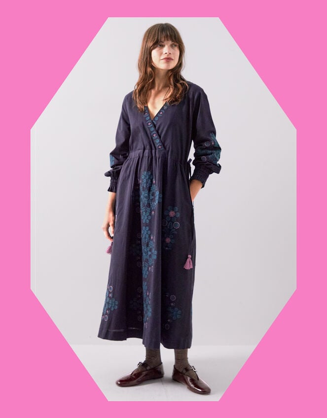 East Sophia Floral Embroidered Maxi Dress, Blue (NAVY), large