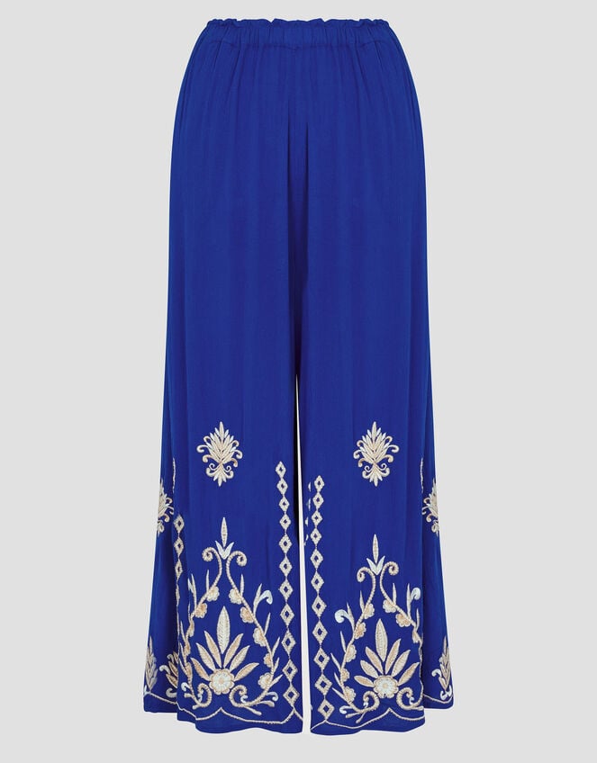 Saffron Embroidered Wide Leg Trousers, Blue (BLUE), large