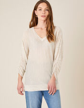 Gathered Sleeve Jumper in Linen Blend, Natural (NATURAL), large