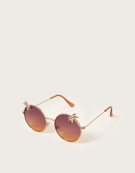 Palm Tree Round Metal Sunglasses, , large