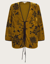 Jasmine Floral Velvet Tie Jacket, Green (OLIVE), large
