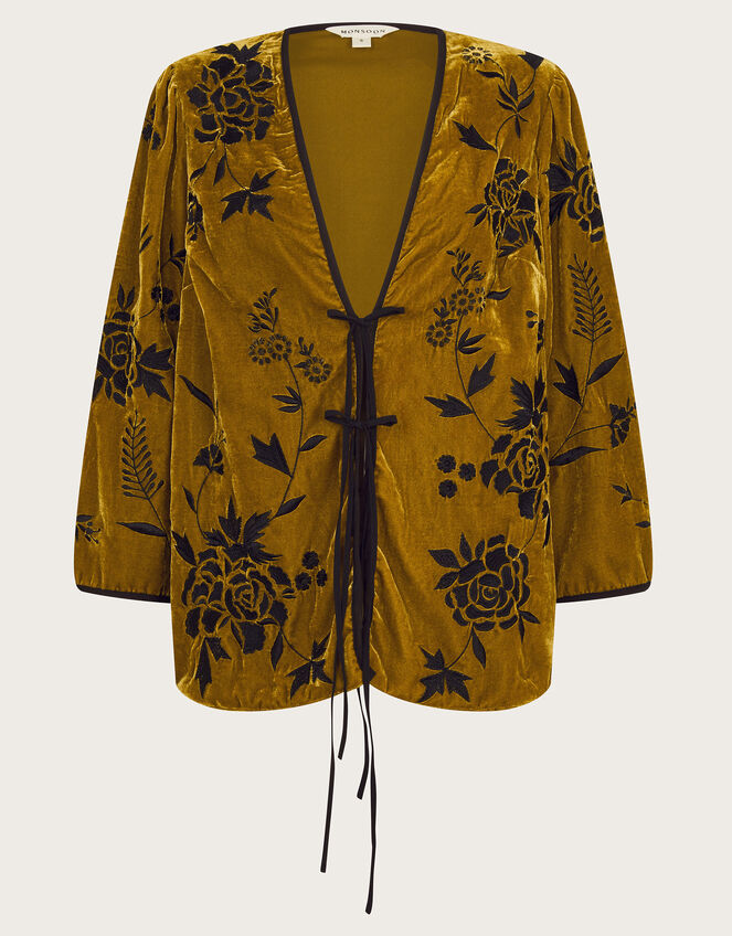 Jasmine Floral Velvet Tie Jacket, Green (OLIVE), large