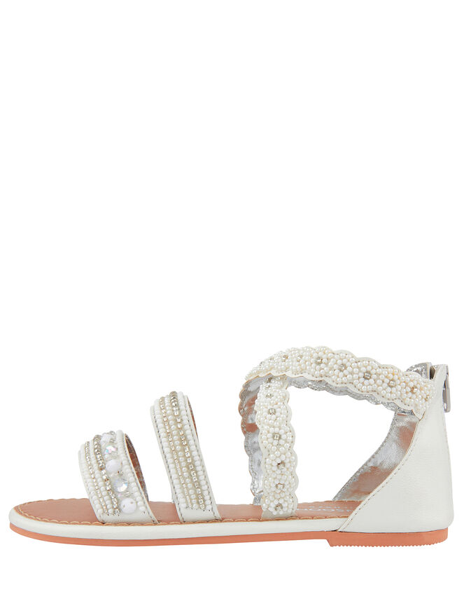 Sicily Pearl Bead Sandals, White (WHITE), large