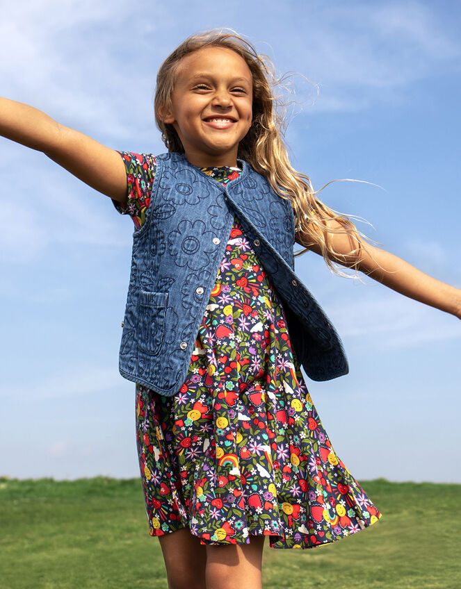 Frugi Spring Printed Skater Dress, Blue (NAVY), large