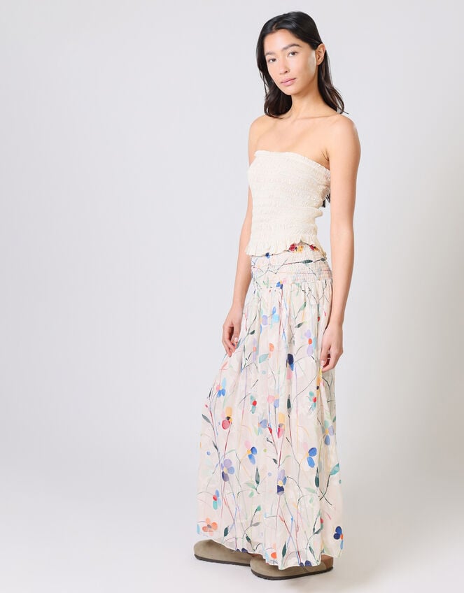 Traffic People Aurora Floral Print Maxi Skirt, Cream (CREAM), large