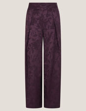 Rory Floral Satin Wide Leg Pants, Purple (PURPLE), large