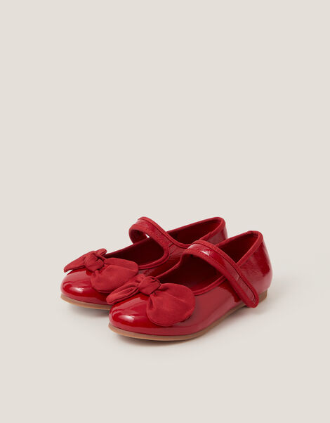 Bow Patent Strap Ballet Flats, Red (RED), large