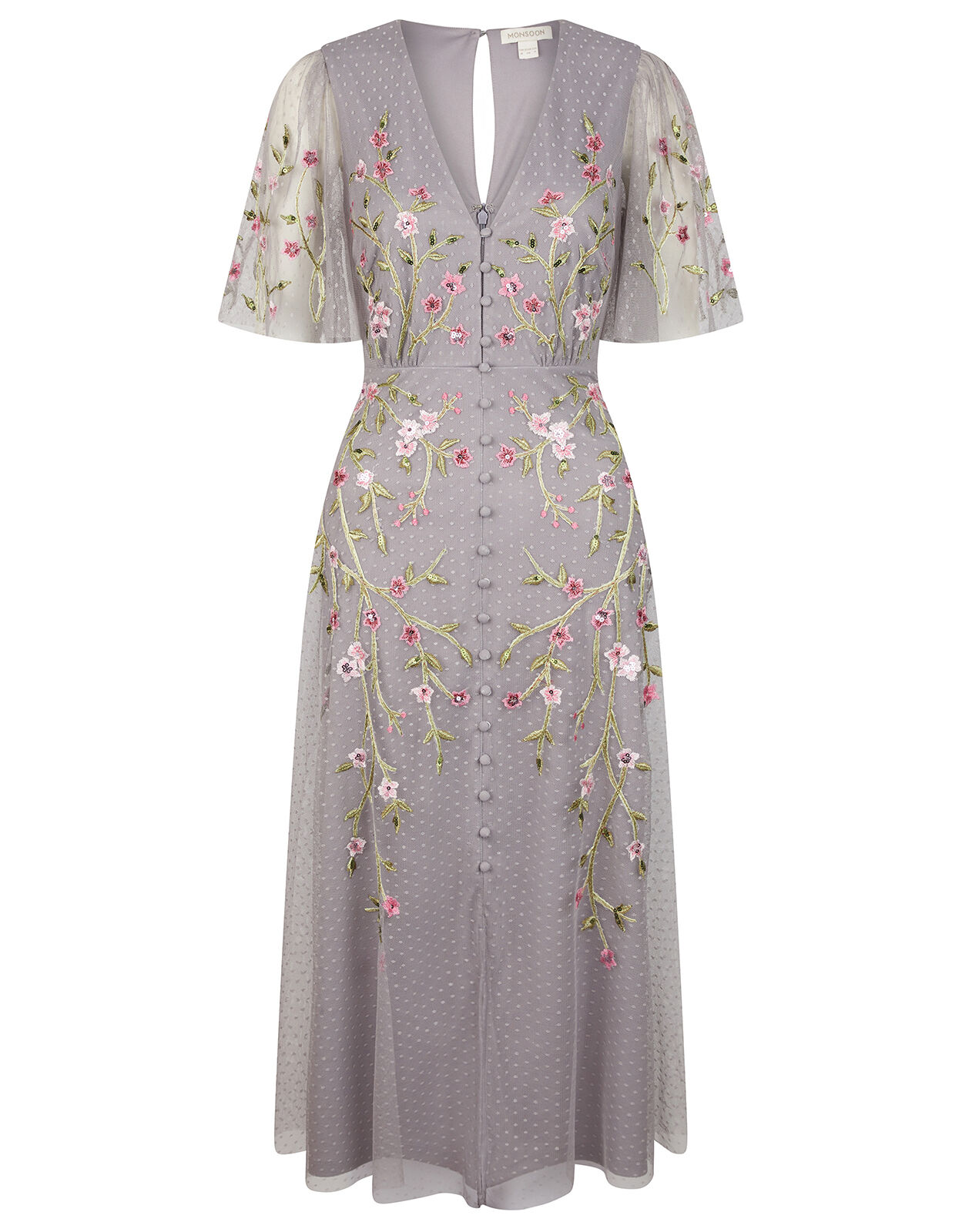 Natalia Floral Embellished Tea Dress Grey
