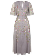 Natalia Floral Embellished Tea Dress, Grey (GREY), large
