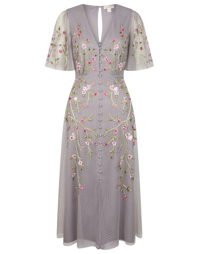 Natalia Floral Embellished Tea Dress, Grey (GREY), large
