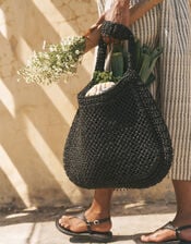 Hari Scoop Raffia Shoulder Bag, Black (BLACK), large