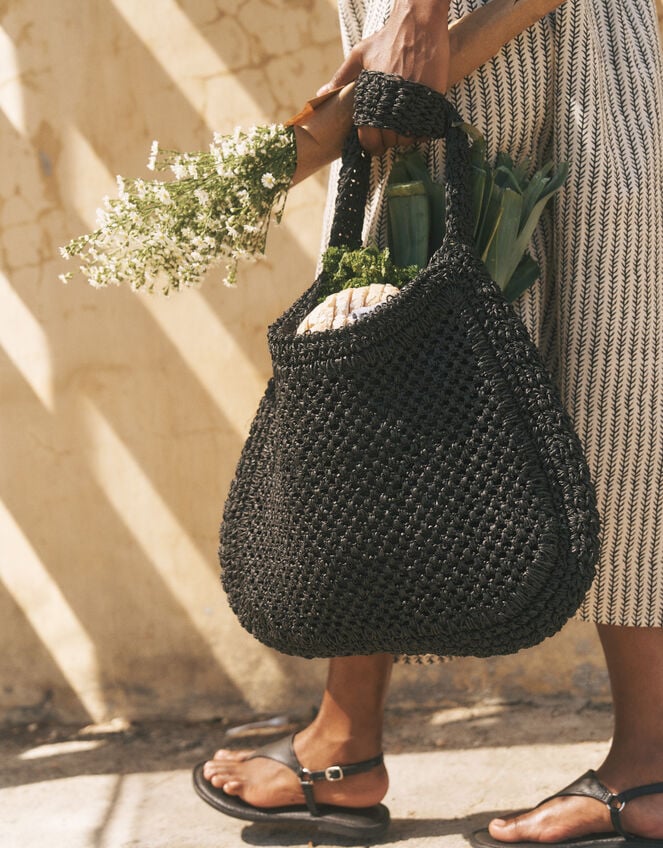 Hari Scoop Raffia Shoulder Bag, Black (BLACK), large