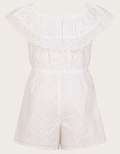 Broderie Ruffle Playsuit, White (WHITE), large