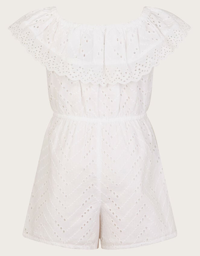 Broderie Ruffle Playsuit, White (WHITE), large