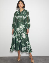 Amari Floral Midi Shirt Dress, Green (DARK GREEN), large