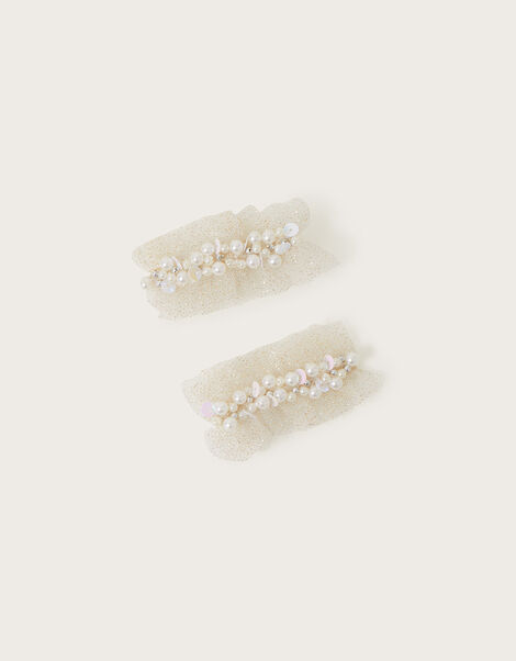 Land of Wonder Pearl Cluster Ruffle Clips Set of Two, , large