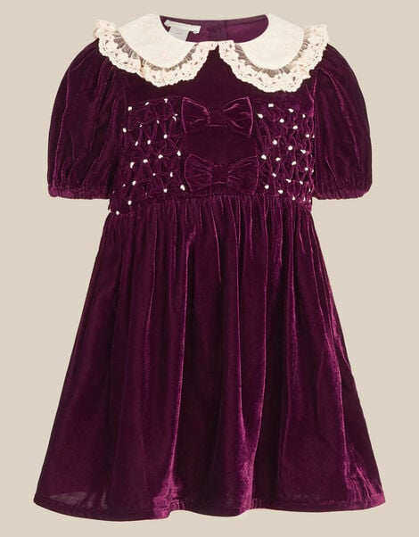 Baby Smocked Bow Party Dress, Red (BURGUNDY), large
