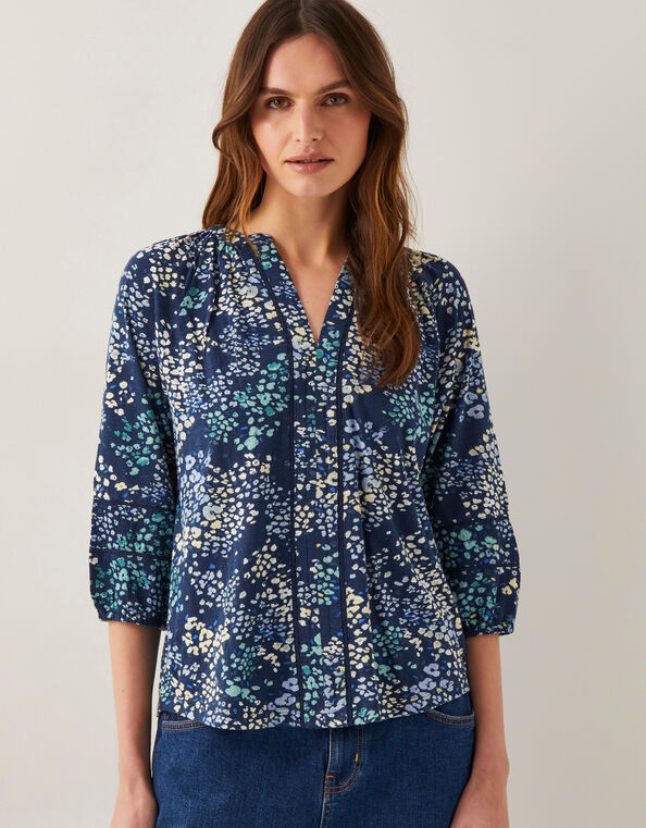 Micola Abstract Print Jersey Blouse, Blue (NAVY), large