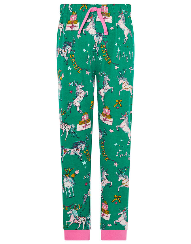 XMAS Sequin Unicorn Jersey Pyjama Set, Green (GREEN), large