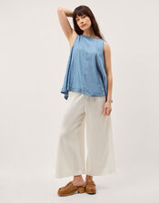 Maisie Linen Blend Cropped Wide Leg Trousers, White (WHITE), large