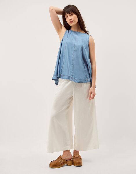 Maisie Linen Blend Cropped Wide Leg Trousers, White (WHITE), large