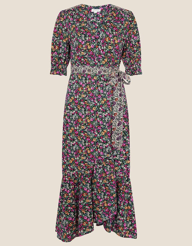 Contrast Wrap Print Jersey Dress , Multi (MULTI), large