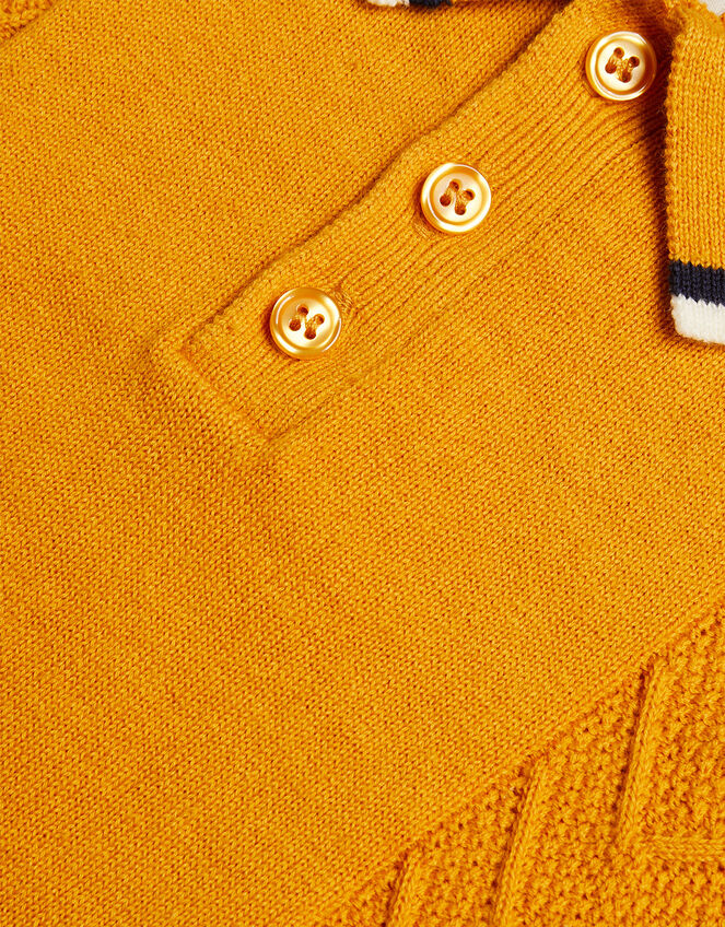 Knitted Polo T-Shirt, Yellow (MUSTARD), large