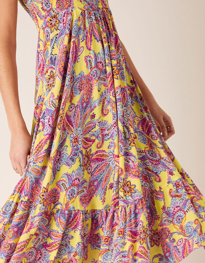 Printed Bandeau Midi Dress, Yellow (YELLOW), large