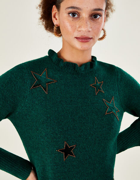 Velvet Star Jumper with Recycled Polyester Green, Green (GREEN), large